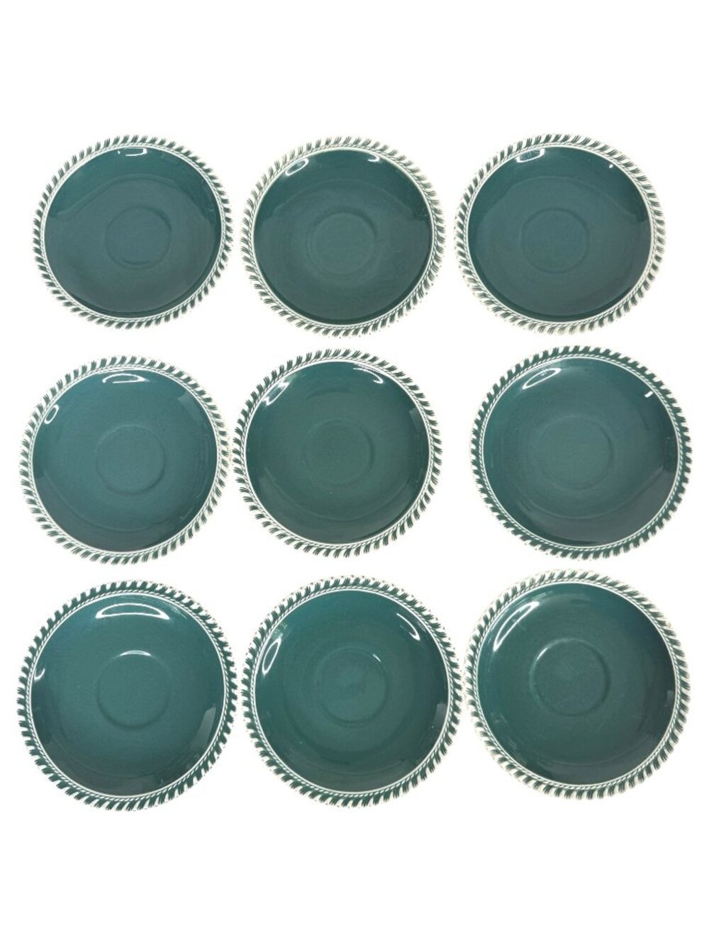 9‎ Vintage Harkerware Corinthian Teal Green Sur Pate Saucers Replacement Set